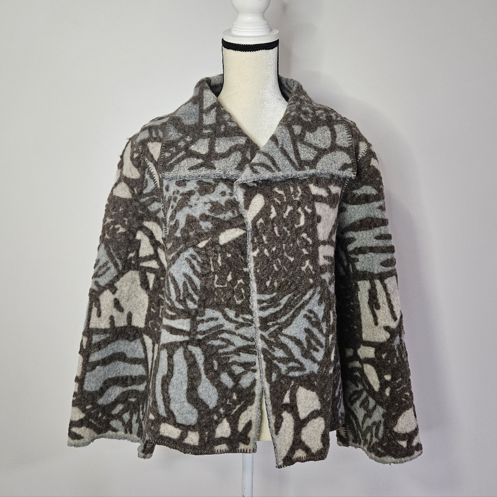 Vtg Linda LUNDSTROM Lagenlook Wide Collar Wool Blend Coat Earth Tones Size 4